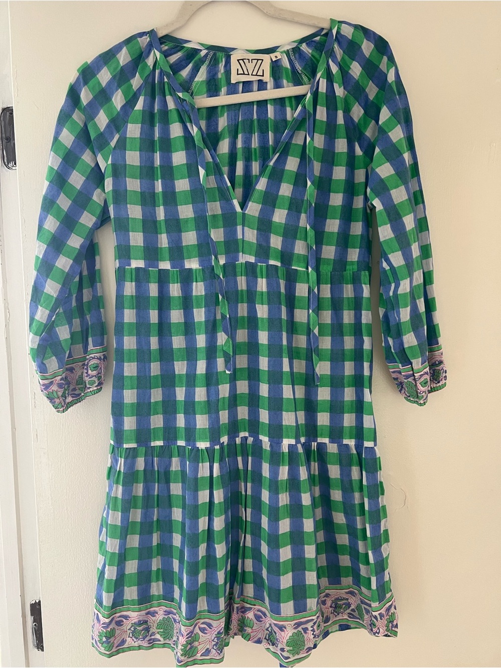 Green & Blue Check Women’s Tiered Dress
